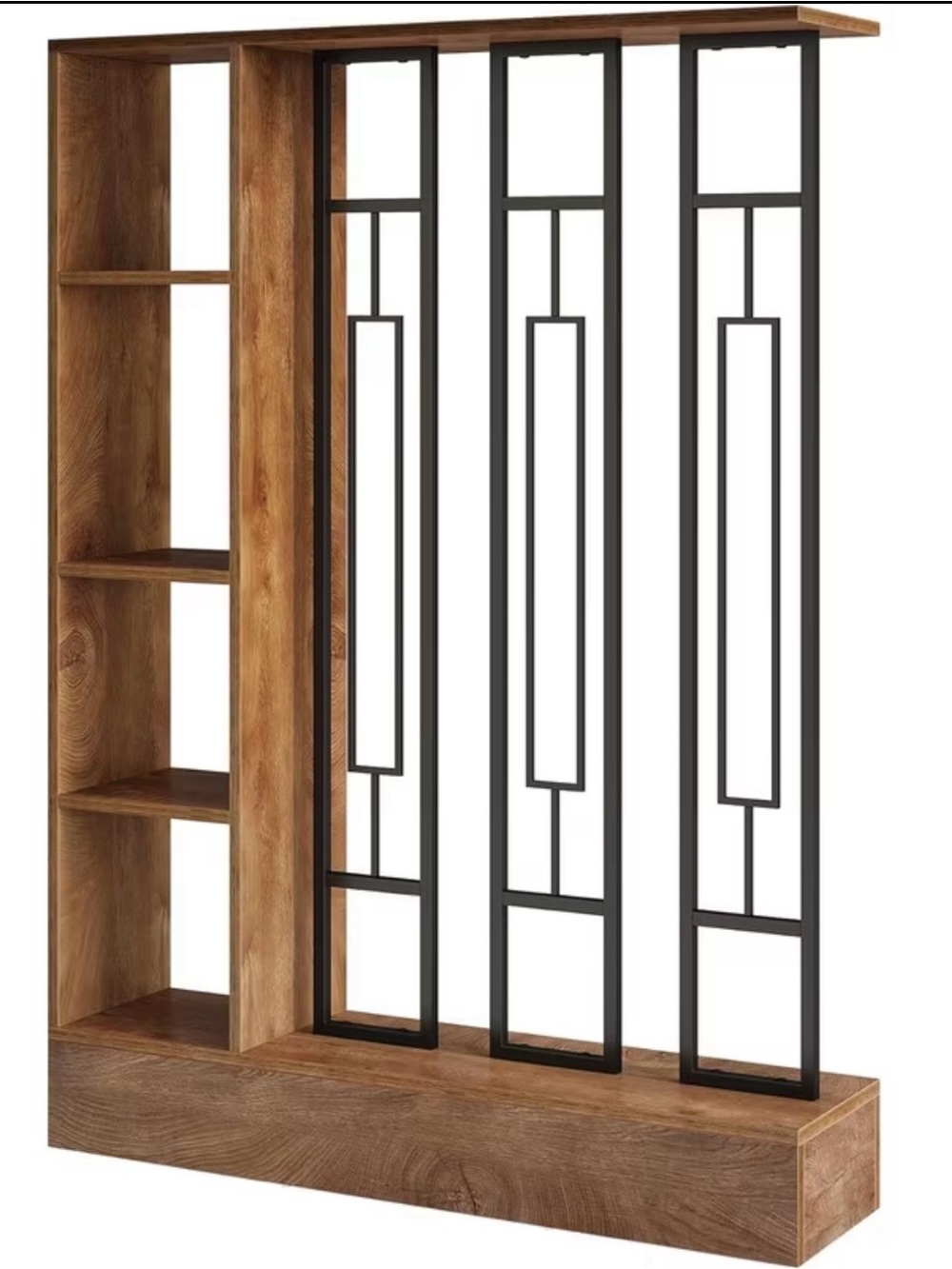 Wood and Black Metal Room Divider with Shelving - Brown/Black